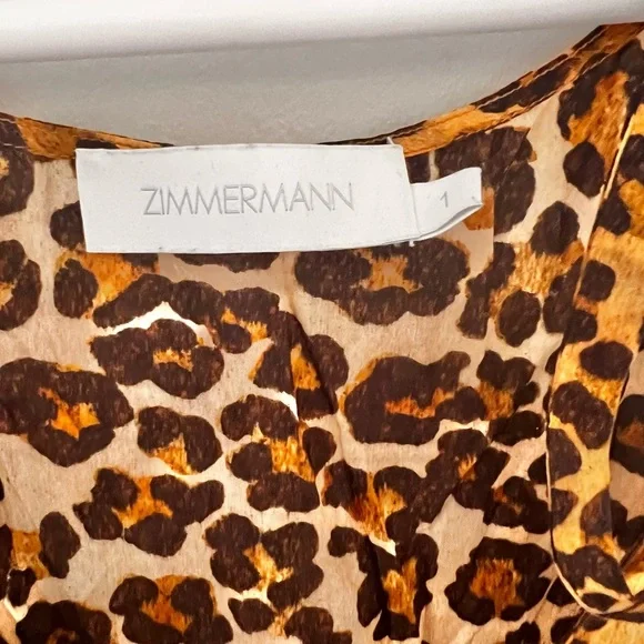 Zimmermann Amelie Tie Shoulder 100% Silk Jumpsuit Leopard Print Size Small/6 - Picture 5 of 8